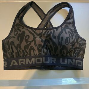 Under Armour Mid Crossback Leopard Printed Sports Bra. Gray & Black Sz Small